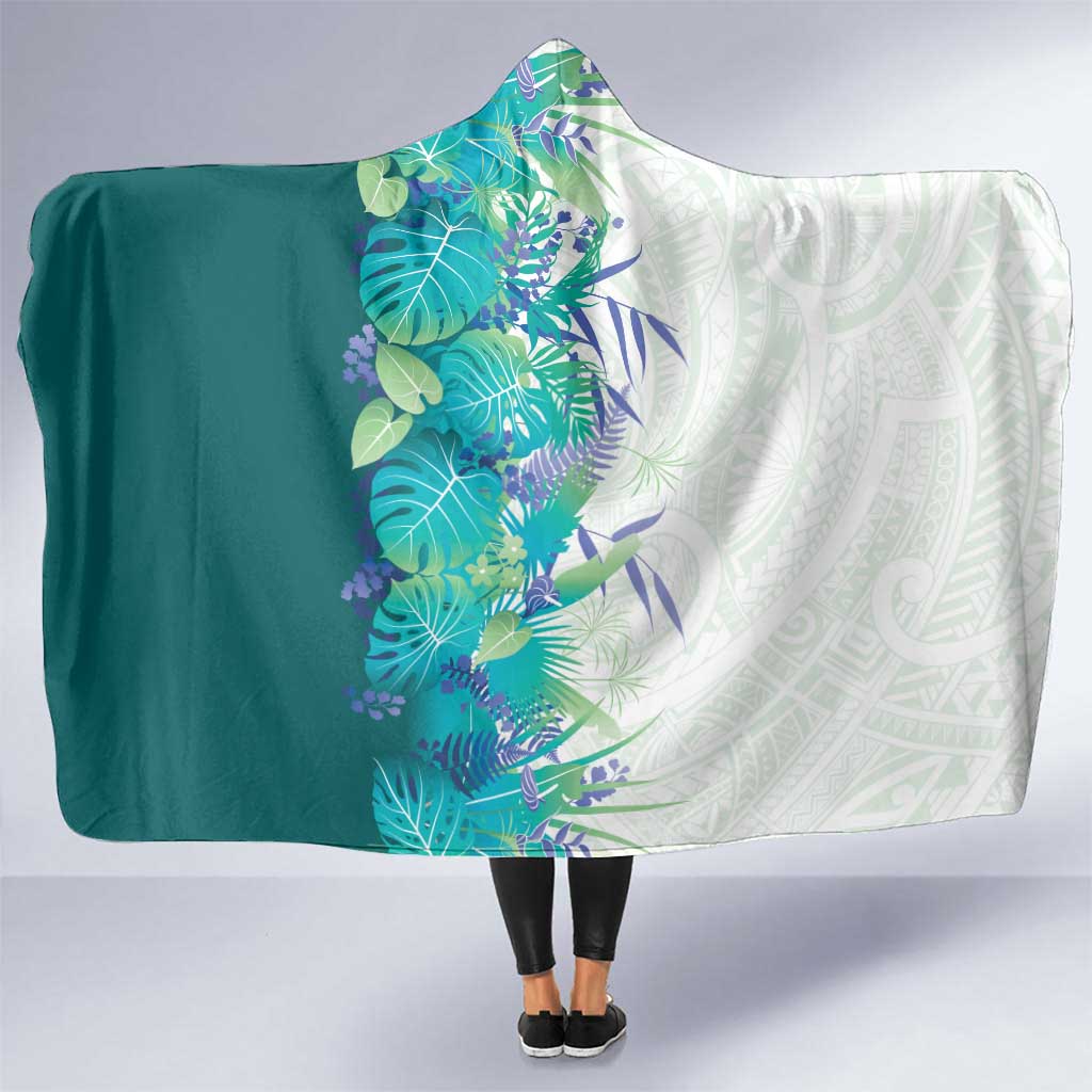 Hawaii Tropical Plant Teal Hooded Blanket Vibrant Polynesian Pattern LT01 One Size Teal - Polynesian Pride
