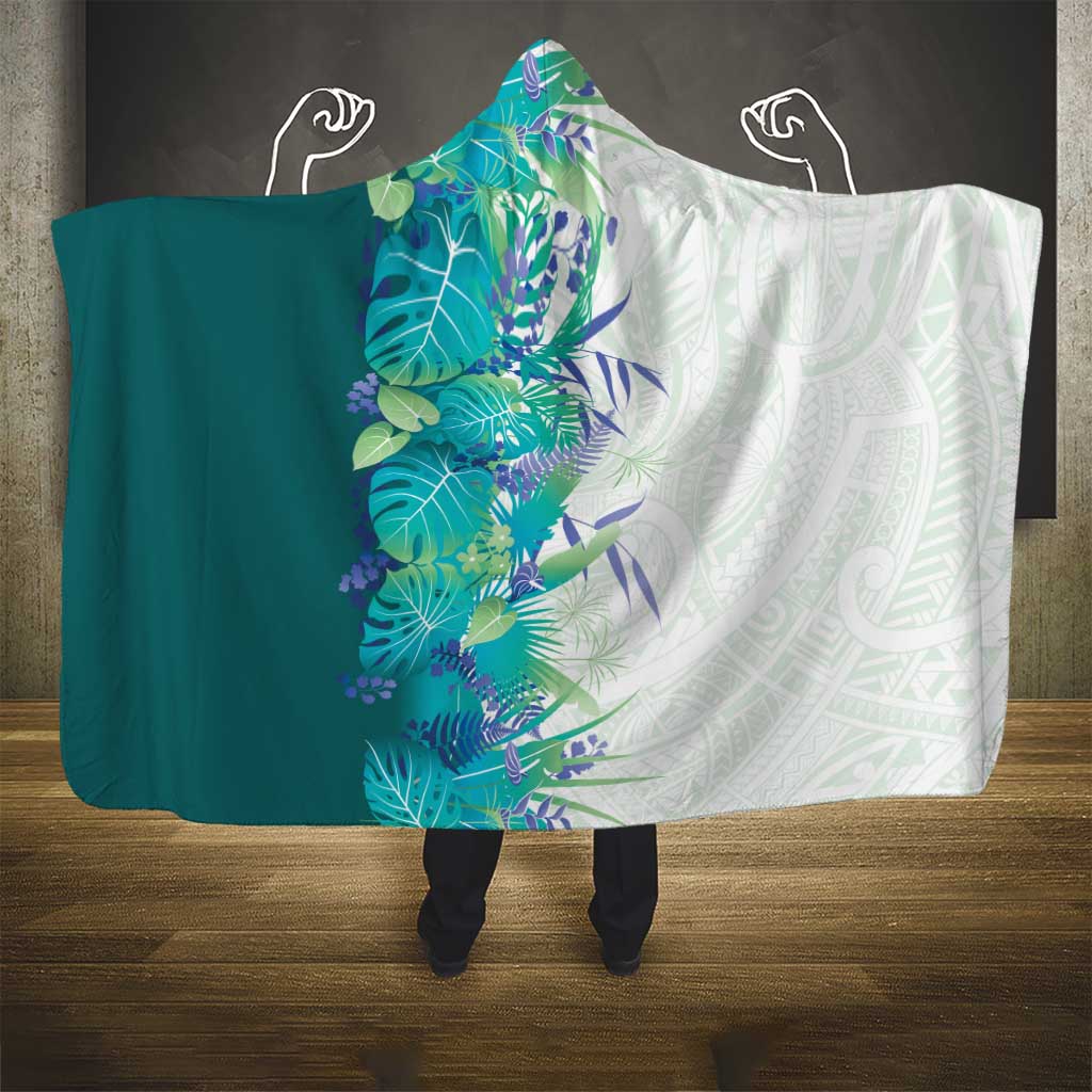 Hawaii Tropical Plant Teal Hooded Blanket Vibrant Polynesian Pattern LT01 - Polynesian Pride