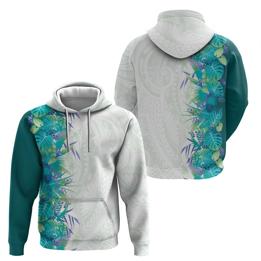 Hawaii Tropical Plant Teal Hoodie Vibrant Polynesian Pattern LT01 - Polynesian Pride