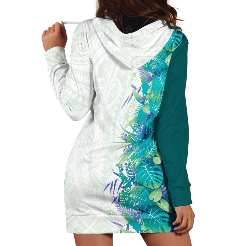 Hawaii Tropical Plant Teal Hoodie Dress Vibrant Polynesian Pattern LT01 - Polynesian Pride
