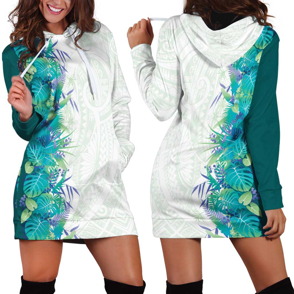 Hawaii Tropical Plant Teal Hoodie Dress Vibrant Polynesian Pattern LT01 - Polynesian Pride