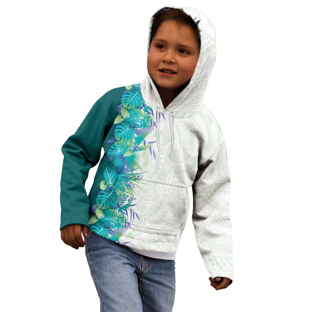 Hawaii Tropical Plant Teal Kid Hoodie Vibrant Polynesian Pattern LT01 - Polynesian Pride
