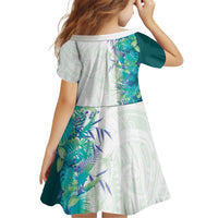 Hawaii Tropical Plant Teal Kid Short Sleeve Dress Vibrant Polynesian Pattern LT01 - Polynesian Pride