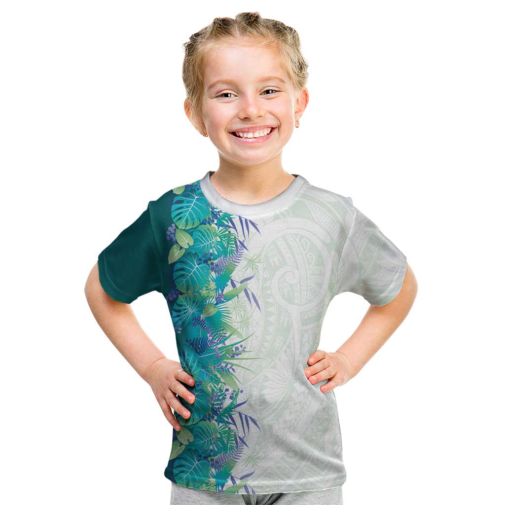 Hawaii Tropical Plant Teal Kid T Shirt Vibrant Polynesian Pattern LT01 Teal - Polynesian Pride