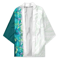 Hawaii Tropical Plant Teal Kimono Vibrant Polynesian Pattern LT01 Unisex Teal - Polynesian Pride