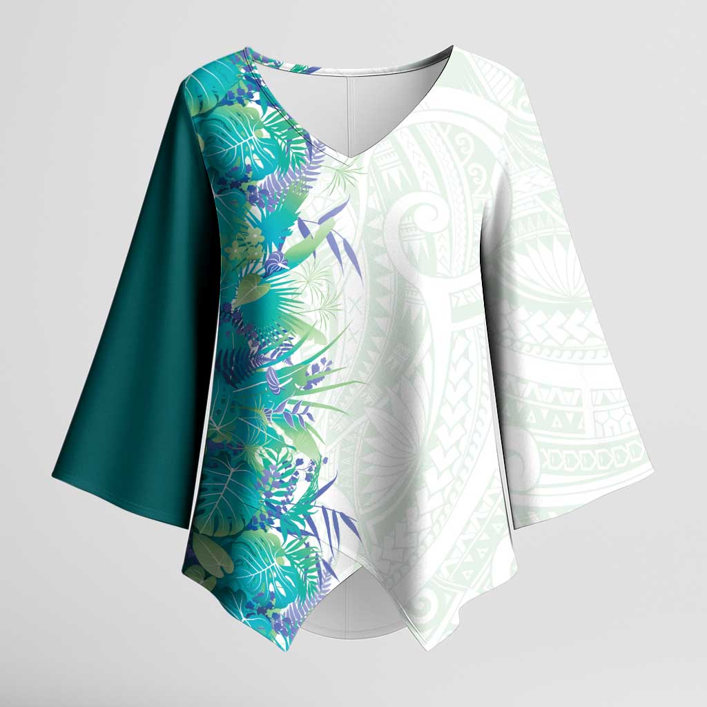 Hawaii Tropical Plant Teal Kimono Sleeve Blouse Vibrant Polynesian Pattern LT01 Female Teal - Polynesian Pride