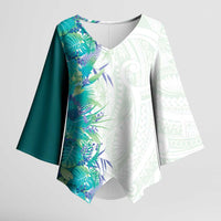 Hawaii Tropical Plant Teal Kimono Sleeve Blouse Vibrant Polynesian Pattern LT01 Female Teal - Polynesian Pride