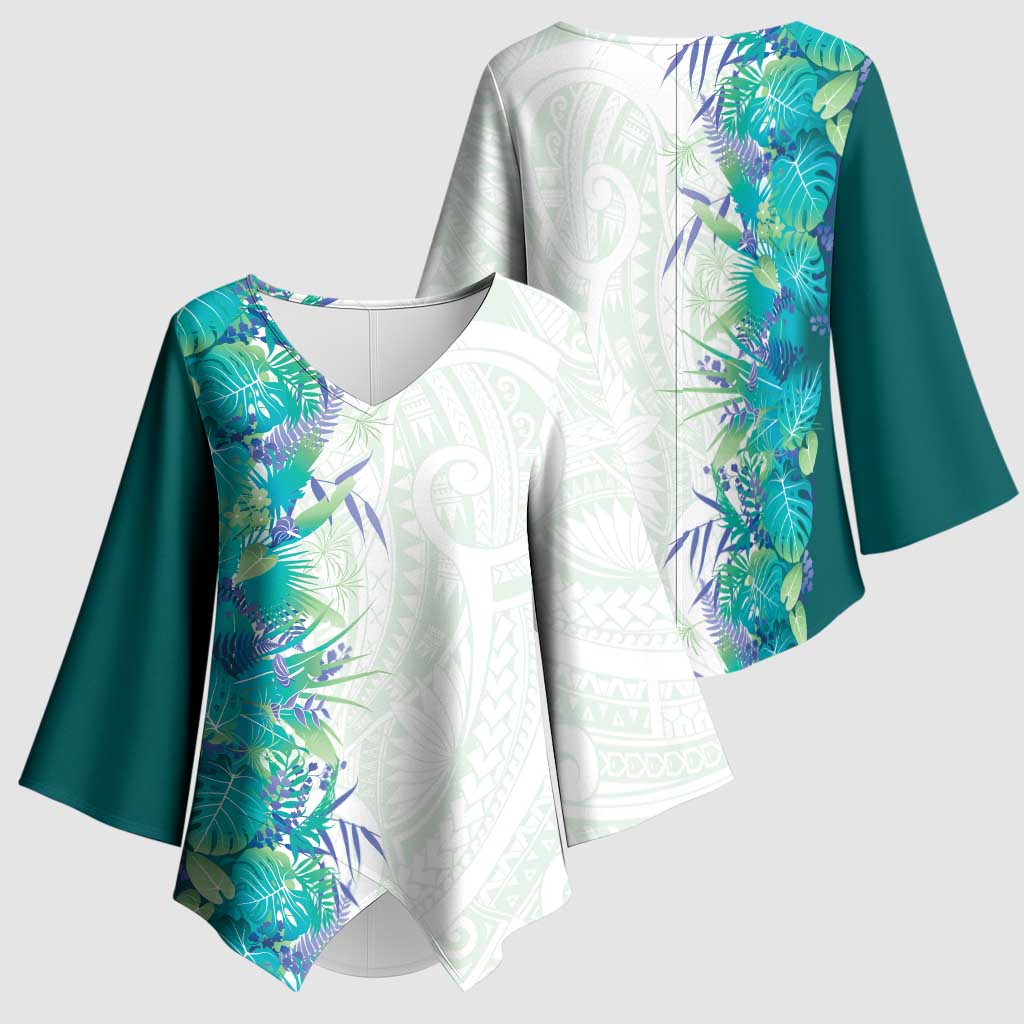 Hawaii Tropical Plant Teal Kimono Sleeve Blouse Vibrant Polynesian Pattern LT01 - Polynesian Pride