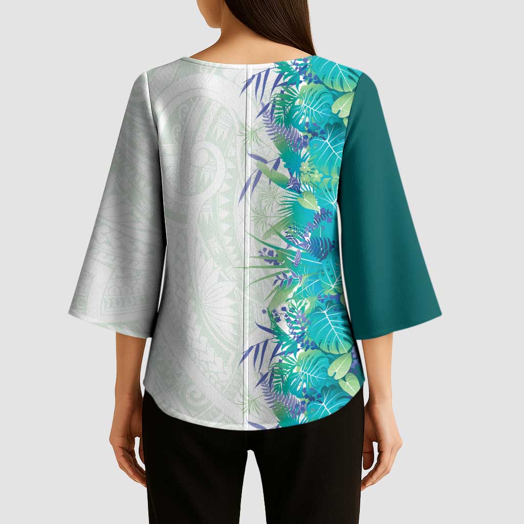 Hawaii Tropical Plant Teal Kimono Sleeve Blouse Vibrant Polynesian Pattern LT01 - Polynesian Pride