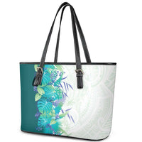 Hawaii Tropical Plant Teal Leather Tote Bag Vibrant Polynesian Pattern LT01 - Polynesian Pride