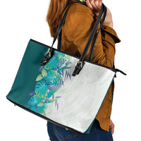 Hawaii Tropical Plant Teal Leather Tote Bag Vibrant Polynesian Pattern LT01 - Polynesian Pride