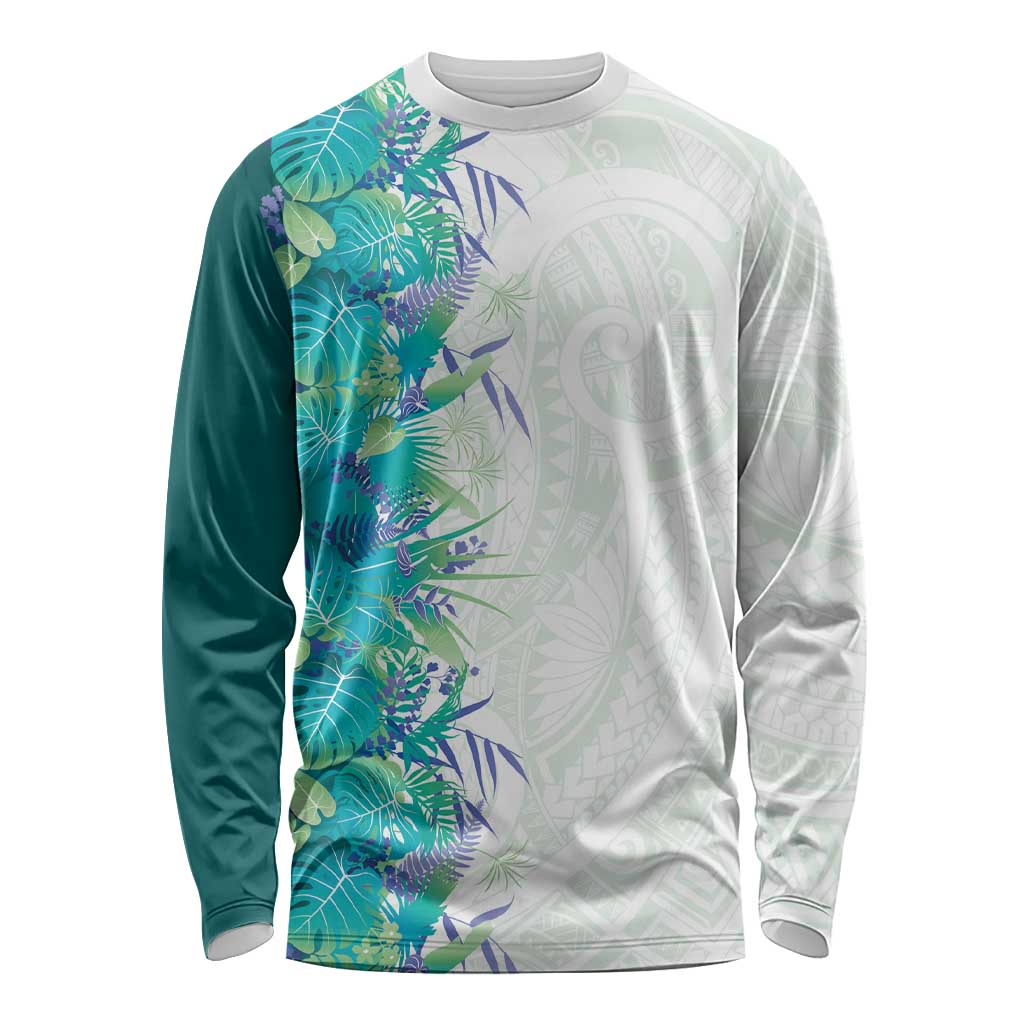 Hawaii Tropical Plant Teal Long Sleeve Shirt Vibrant Polynesian Pattern LT01 Unisex Teal - Polynesian Pride