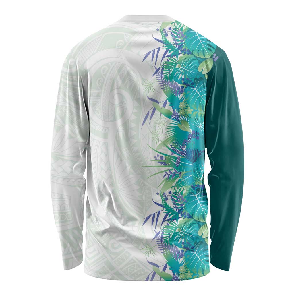 Hawaii Tropical Plant Teal Long Sleeve Shirt Vibrant Polynesian Pattern LT01 - Polynesian Pride