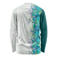 Hawaii Tropical Plant Teal Long Sleeve Shirt Vibrant Polynesian Pattern LT01 - Polynesian Pride