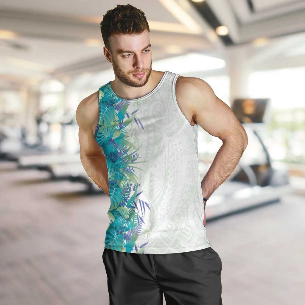 Hawaii Tropical Plant Teal Men Tank Top Vibrant Polynesian Pattern LT01 Teal - Polynesian Pride