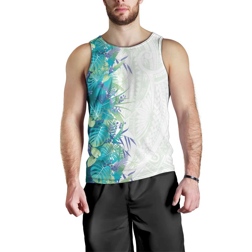 Hawaii Tropical Plant Teal Men Tank Top Vibrant Polynesian Pattern LT01 - Polynesian Pride