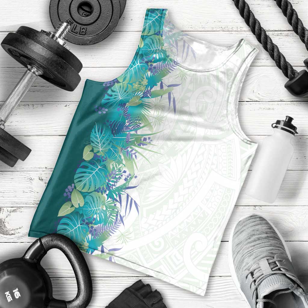 Hawaii Tropical Plant Teal Men Tank Top Vibrant Polynesian Pattern LT01 - Polynesian Pride