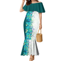Hawaii Tropical Plant Teal Mermaid Dress Vibrant Polynesian Pattern