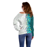 Hawaii Tropical Plant Teal Off Shoulder Sweater Vibrant Polynesian Pattern LT01 - Polynesian Pride