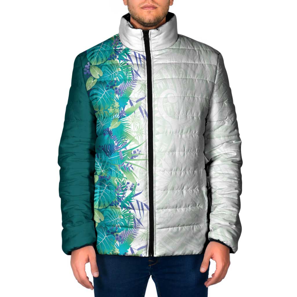 Hawaii Tropical Plant Teal Padded Jacket Vibrant Polynesian Pattern LT01 Men Teal - Polynesian Pride