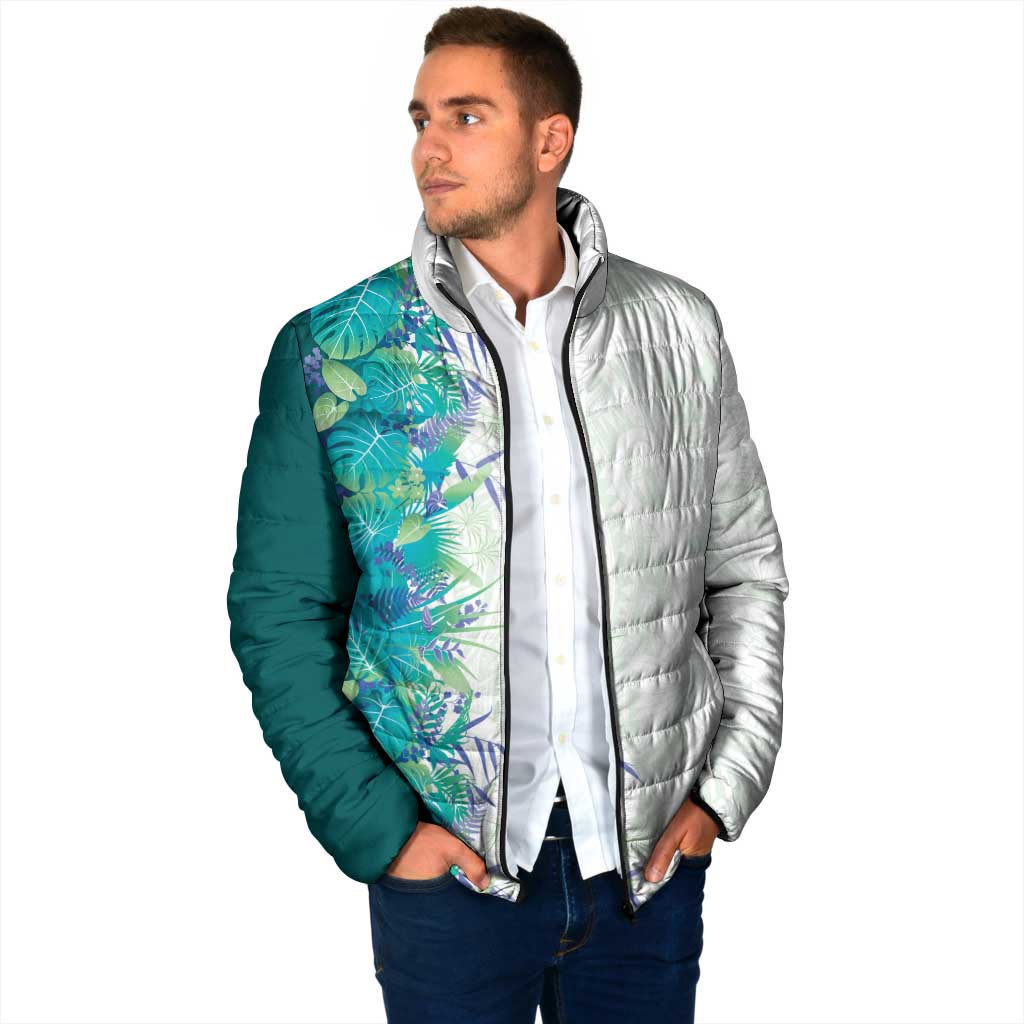 Hawaii Tropical Plant Teal Padded Jacket Vibrant Polynesian Pattern LT01 - Polynesian Pride