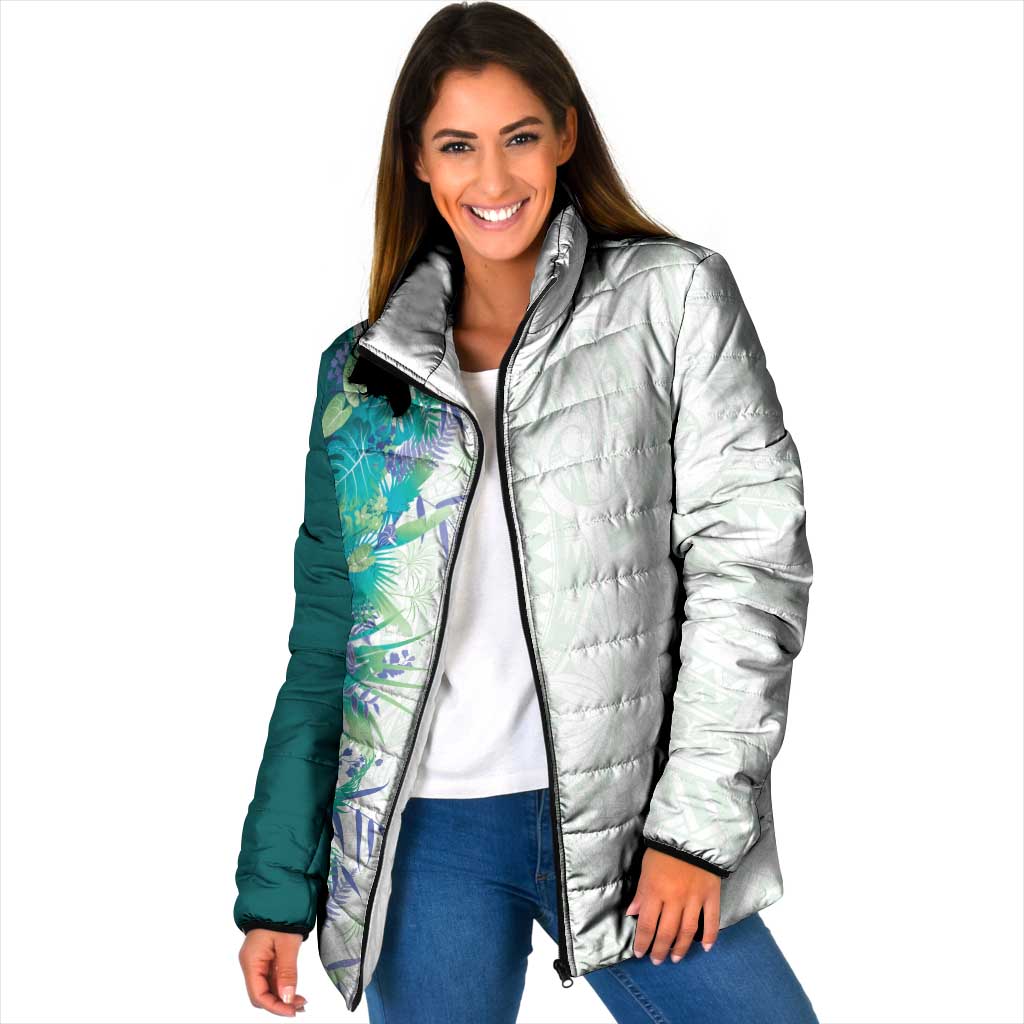Hawaii Tropical Plant Teal Padded Jacket Vibrant Polynesian Pattern LT01 Women Teal - Polynesian Pride