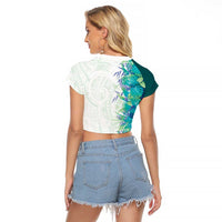 Hawaii Tropical Plant Teal Raglan Cropped T Shirt Vibrant Polynesian Pattern LT01 - Polynesian Pride
