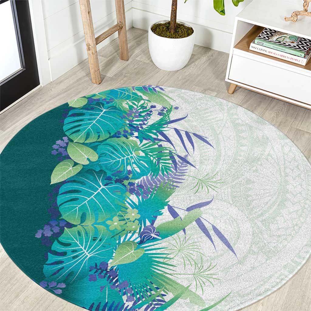 Hawaii Tropical Plant Teal Round Carpet Vibrant Polynesian Pattern LT01 Teal - Polynesian Pride