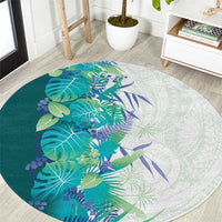 Hawaii Tropical Plant Teal Round Carpet Vibrant Polynesian Pattern LT01 Teal - Polynesian Pride