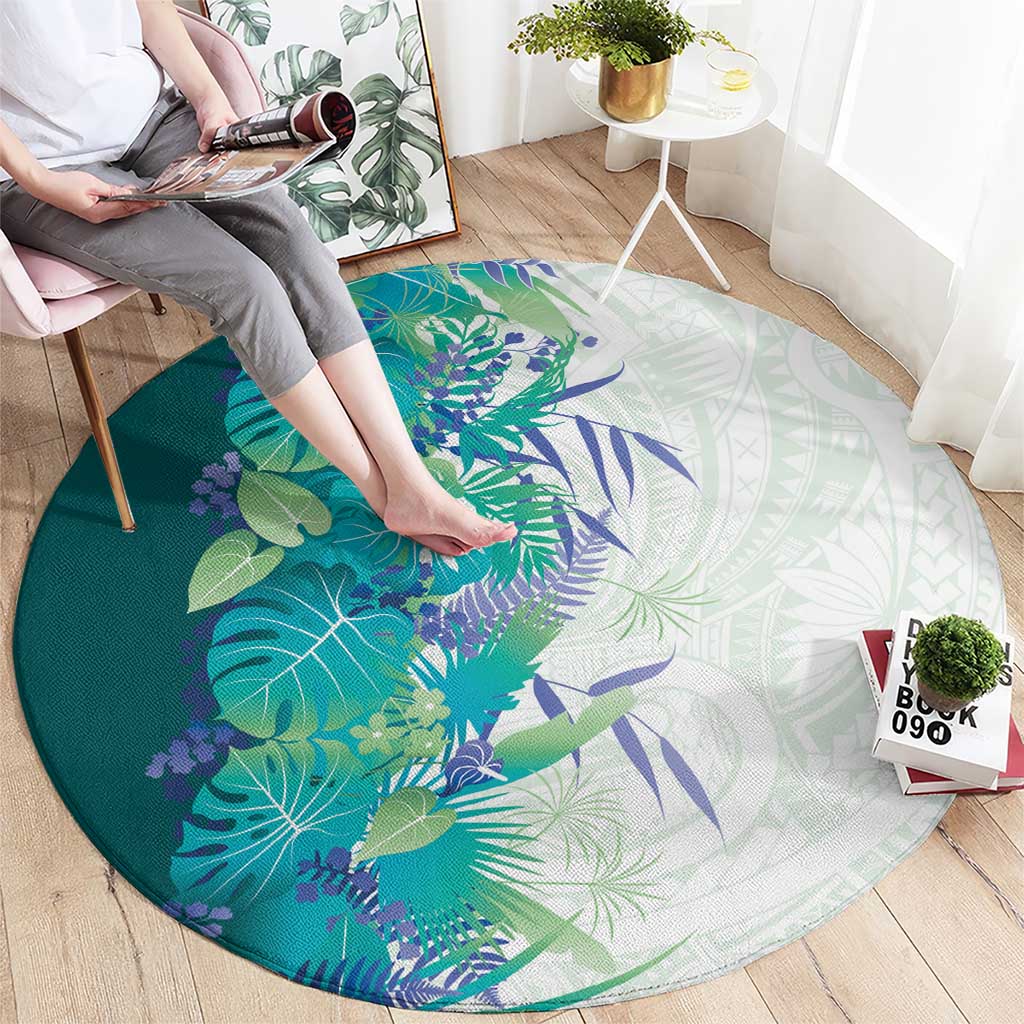 Hawaii Tropical Plant Teal Round Carpet Vibrant Polynesian Pattern LT01 - Polynesian Pride
