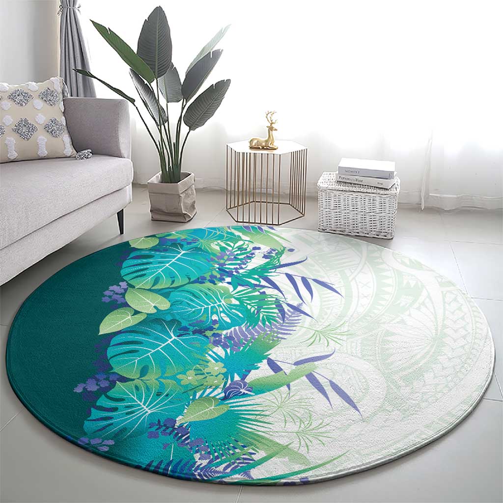 Hawaii Tropical Plant Teal Round Carpet Vibrant Polynesian Pattern LT01 - Polynesian Pride