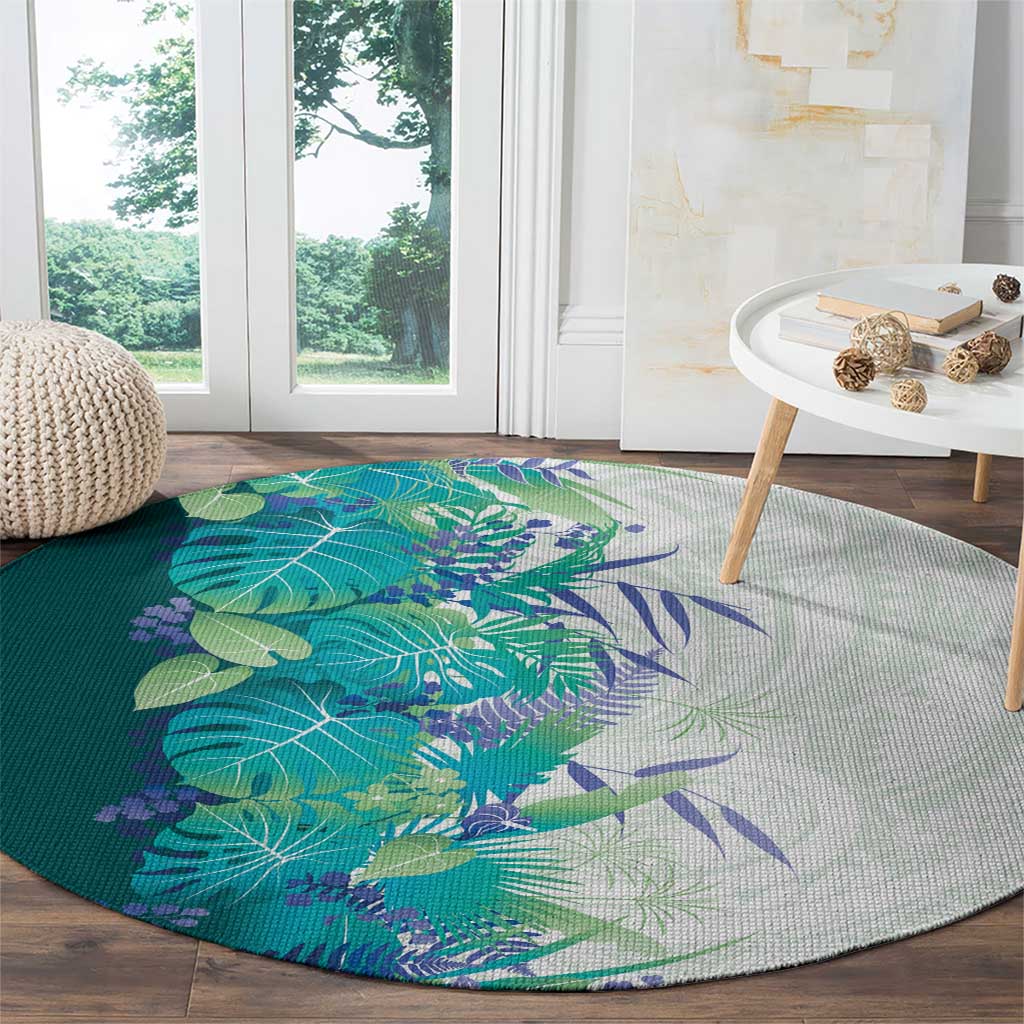 Hawaii Tropical Plant Teal Round Carpet Vibrant Polynesian Pattern LT01 - Polynesian Pride