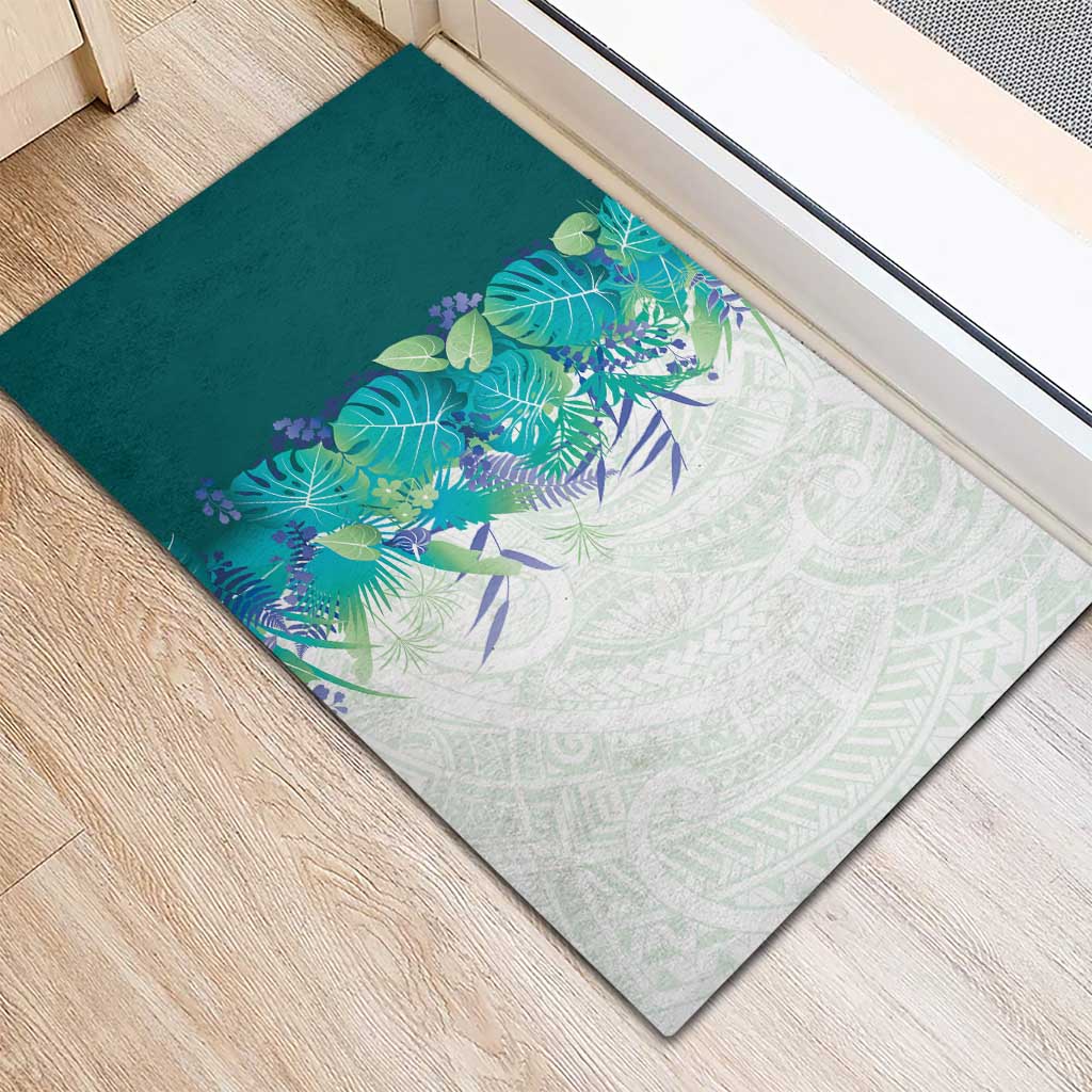 Hawaii Tropical Plant Teal Rubber Doormat Vibrant Polynesian Pattern LT01 - Polynesian Pride