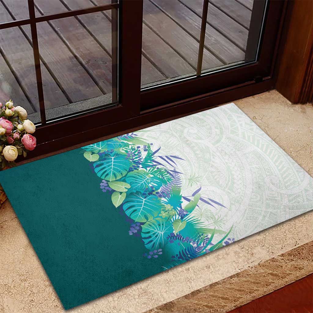 Hawaii Tropical Plant Teal Rubber Doormat Vibrant Polynesian Pattern LT01 - Polynesian Pride