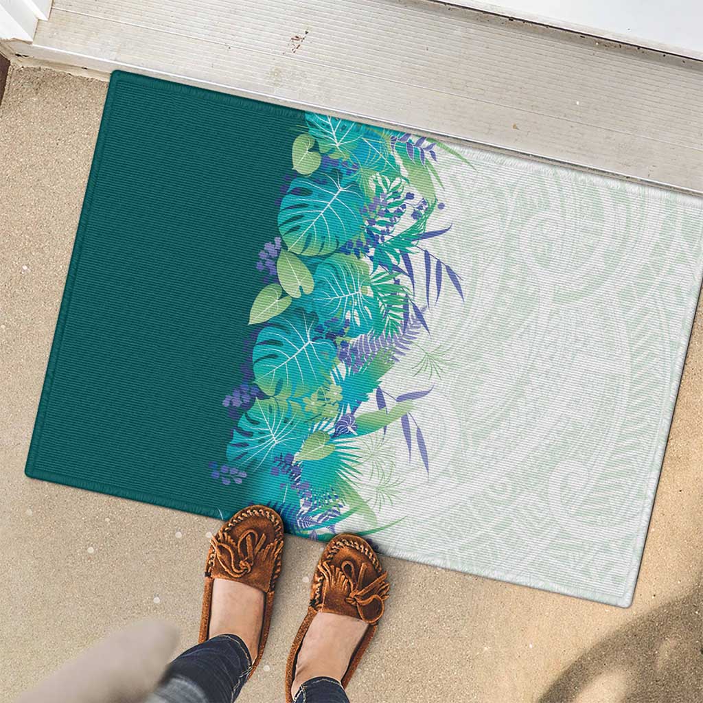 Hawaii Tropical Plant Teal Rubber Doormat Vibrant Polynesian Pattern LT01 - Polynesian Pride