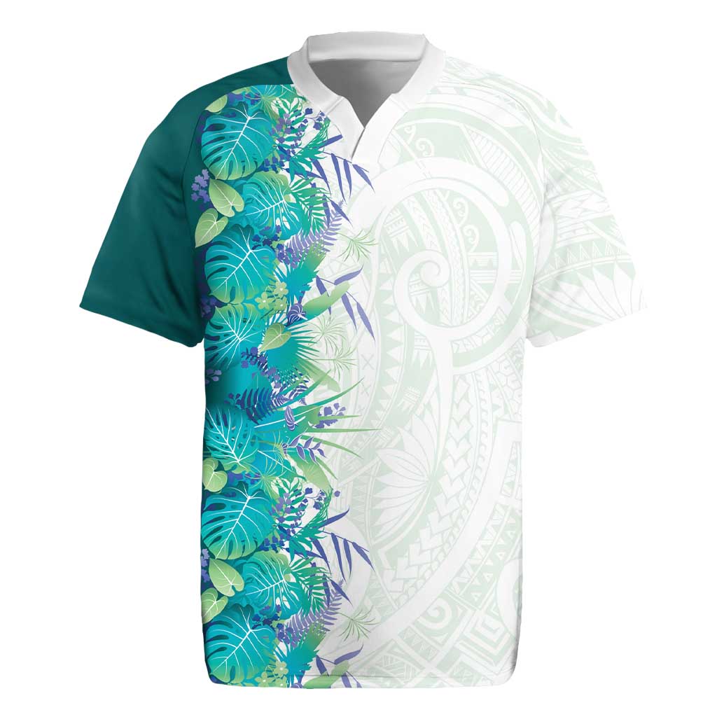 Hawaii Tropical Plant Teal Rugby Jersey Vibrant Polynesian Pattern LT01 Teal - Polynesian Pride