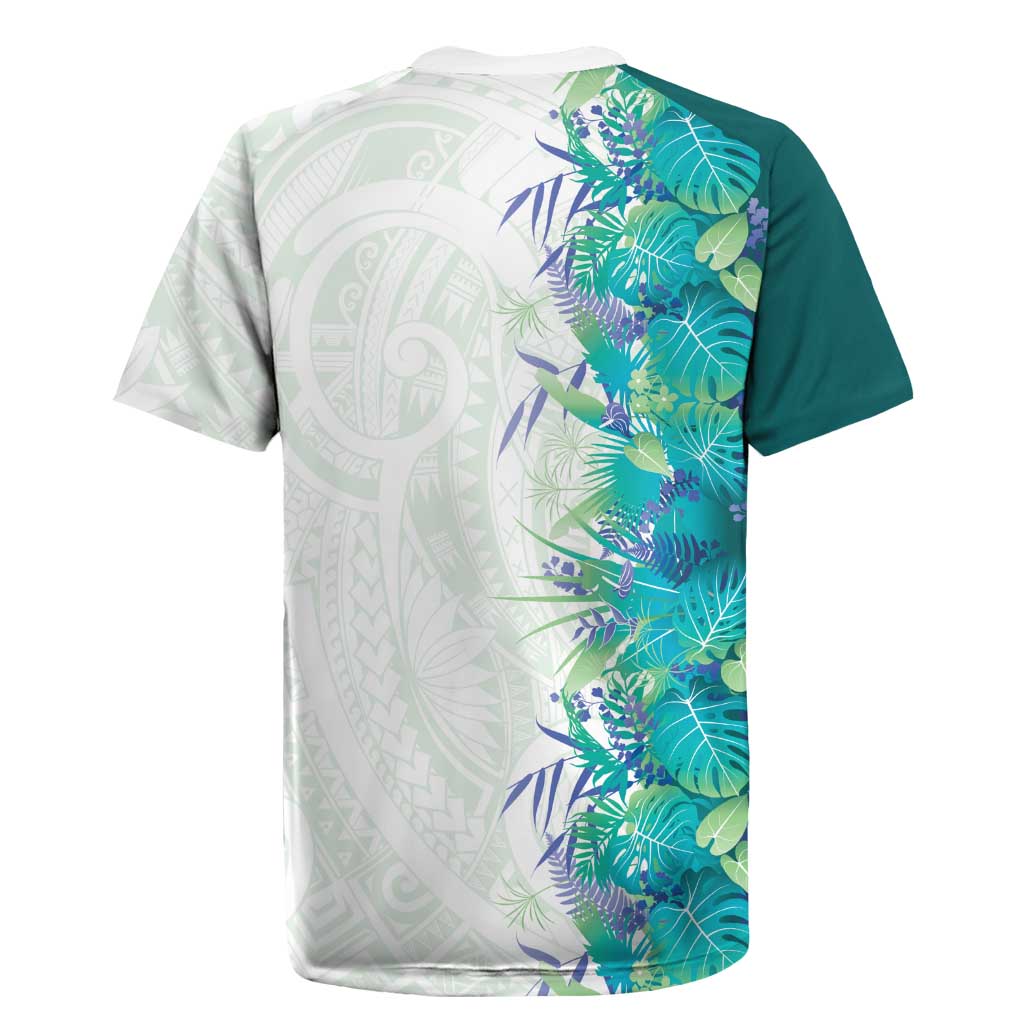 Hawaii Tropical Plant Teal Rugby Jersey Vibrant Polynesian Pattern LT01 - Polynesian Pride