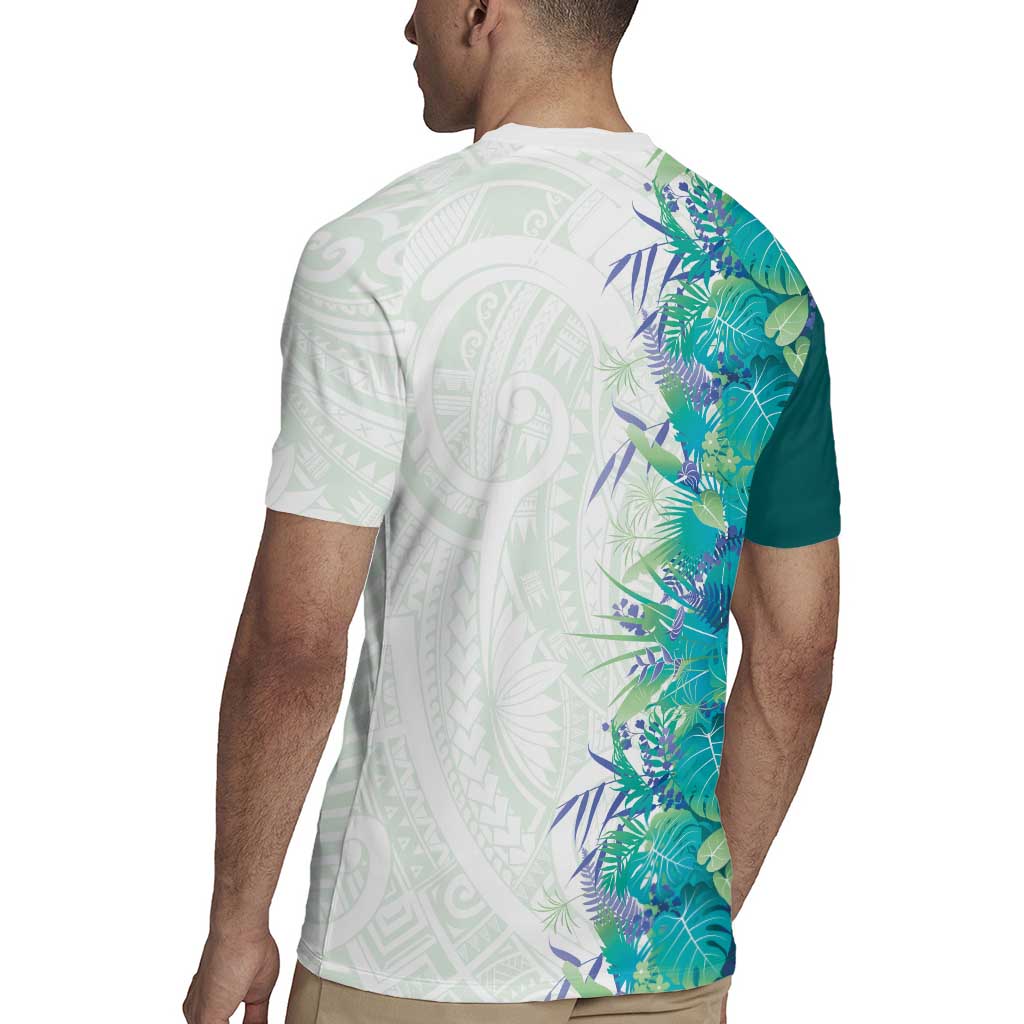 Hawaii Tropical Plant Teal Rugby Jersey Vibrant Polynesian Pattern LT01 - Polynesian Pride