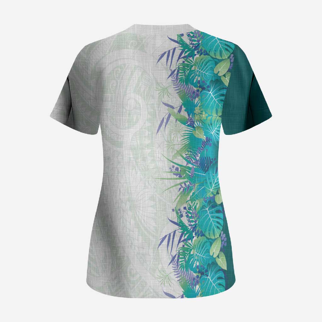 Hawaii Tropical Plant Teal Scrub Top Vibrant Polynesian Pattern LT01 - Polynesian Pride