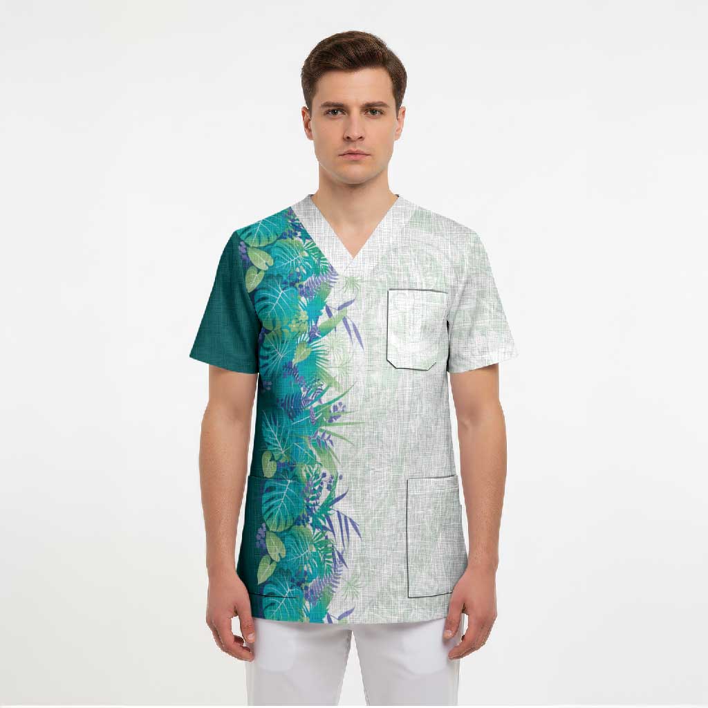 Hawaii Tropical Plant Teal Scrub Top Vibrant Polynesian Pattern LT01 - Polynesian Pride