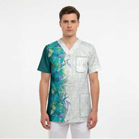 Hawaii Tropical Plant Teal Scrub Top Vibrant Polynesian Pattern LT01 - Polynesian Pride
