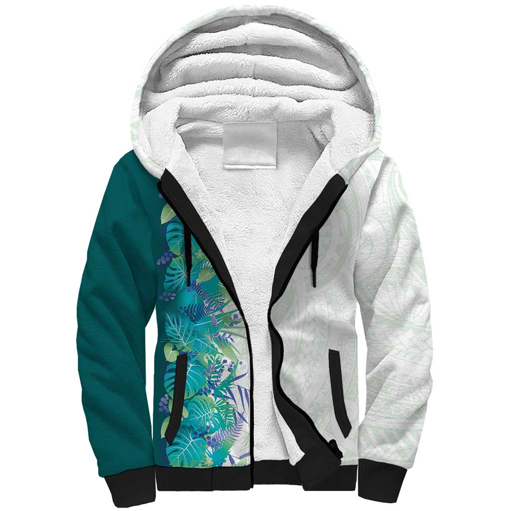 Hawaii Tropical Plant Teal Sherpa Hoodie Vibrant Polynesian Pattern LT01 Unisex Teal - Polynesian Pride