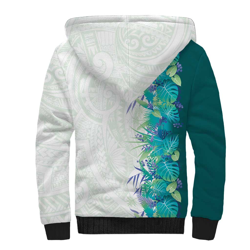 Hawaii Tropical Plant Teal Sherpa Hoodie Vibrant Polynesian Pattern LT01 - Polynesian Pride