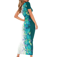 Hawaii Tropical Plant Teal Short Sleeve Bodycon Dress Vibrant Polynesian Pattern LT01 - Polynesian Pride
