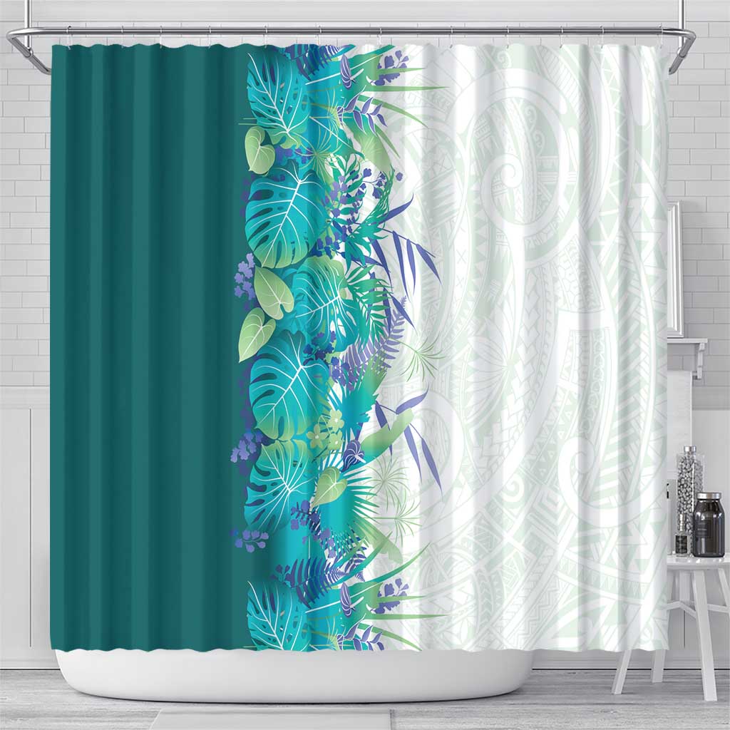 Hawaii Tropical Plant Teal Shower Curtain Vibrant Polynesian Pattern LT01 - Polynesian Pride