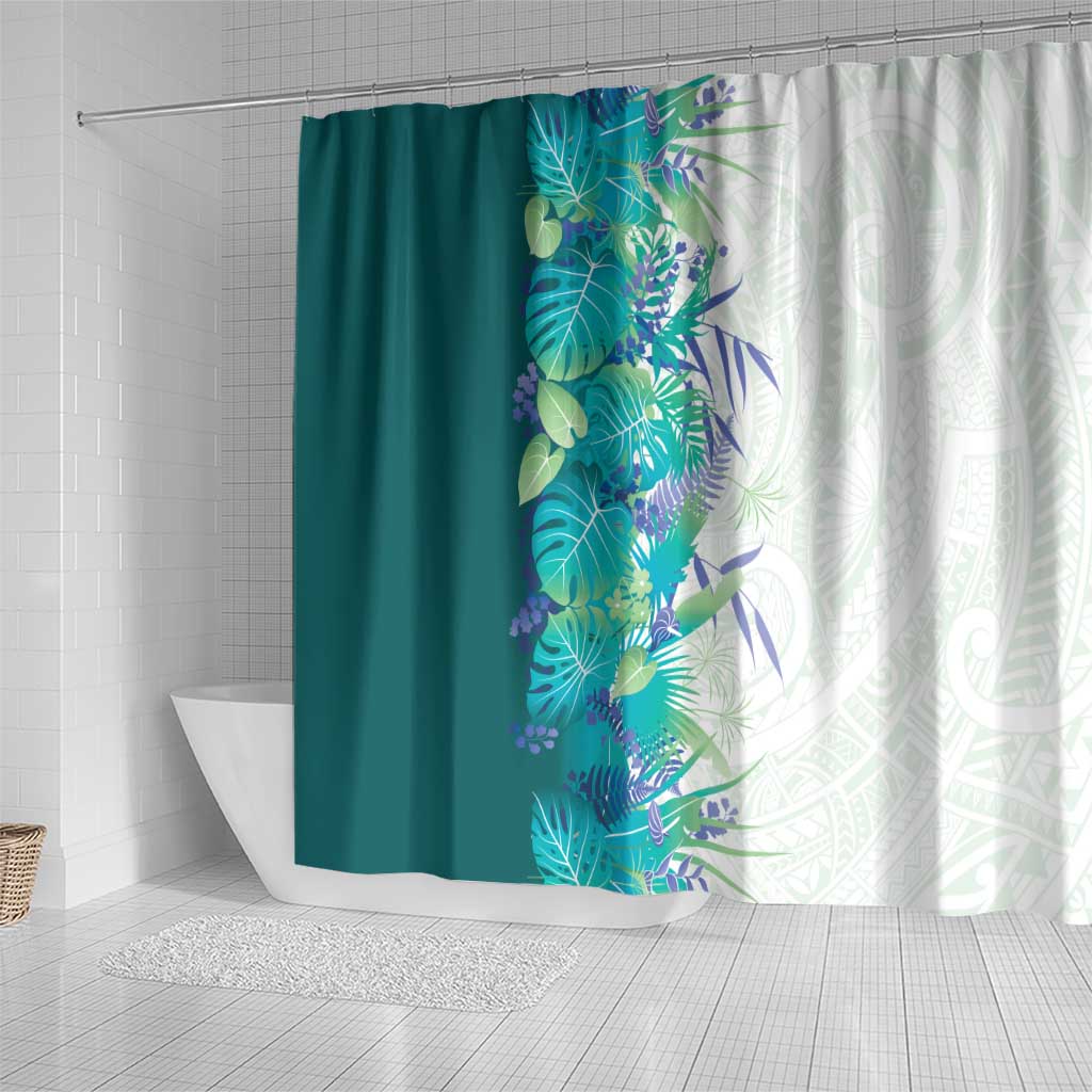 Hawaii Tropical Plant Teal Shower Curtain Vibrant Polynesian Pattern LT01 - Polynesian Pride