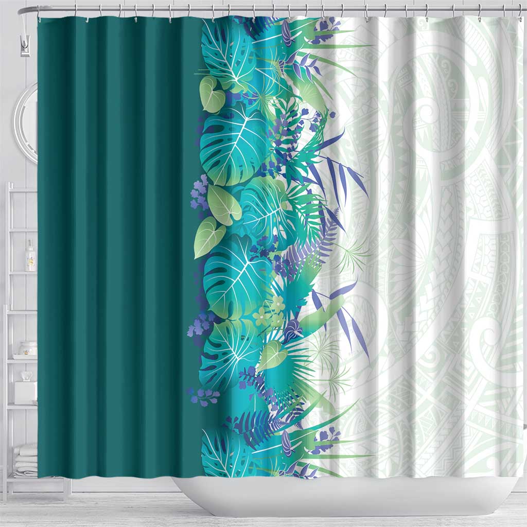 Hawaii Tropical Plant Teal Shower Curtain Vibrant Polynesian Pattern LT01 - Polynesian Pride