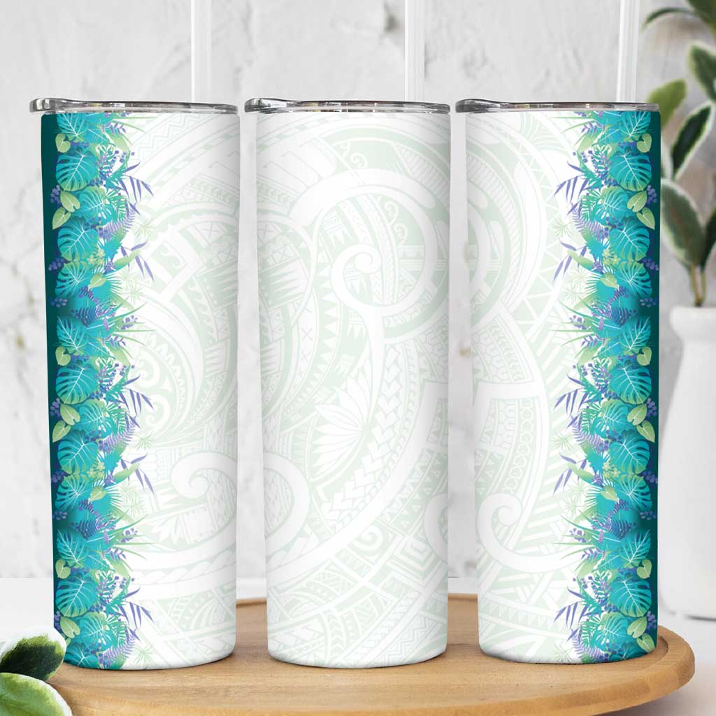 Hawaii Tropical Plant Teal Skinny Tumbler Vibrant Polynesian Pattern LT01 - Polynesian Pride