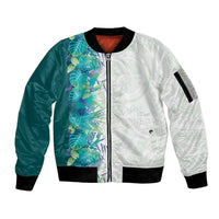 Hawaii Tropical Plant Teal Sleeve Zip Bomber Jacket Vibrant Polynesian Pattern LT01 Unisex Teal - Polynesian Pride