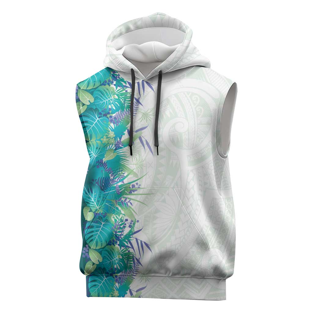 Hawaii Tropical Plant Teal Sleeveless Hoodie Vibrant Polynesian Pattern LT01 Teal - Polynesian Pride